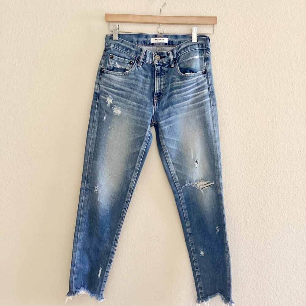 Moussy Vintage Skinny Leg Jean Blu Medium Wash with Mid-Rise Cropped Jeans SZ XS
